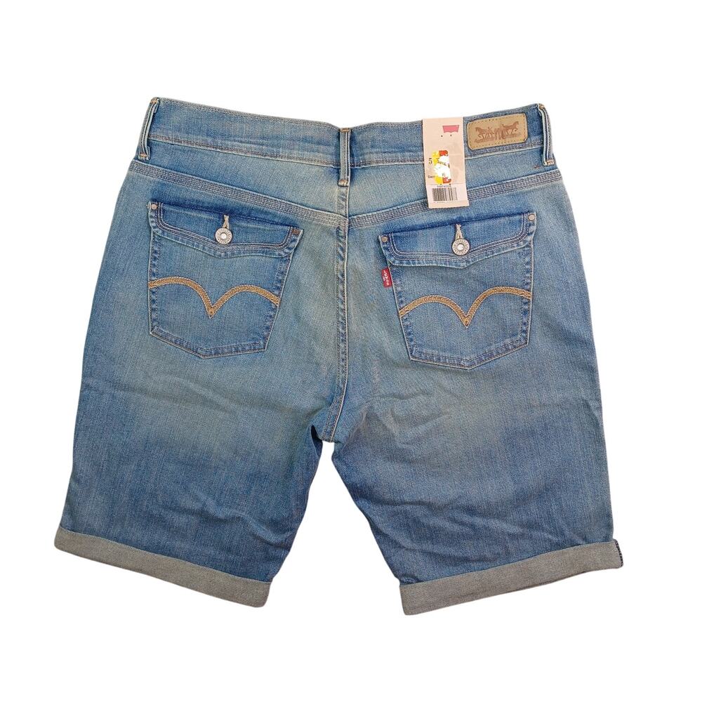 Levi's Women's Denim Jean Bermuda Shorts Size 8 Blue Cuffed Mid Rise Flap Pocket